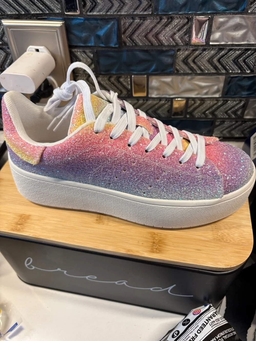 Glitter Rainbow Platform Sneaker - Pink Multi